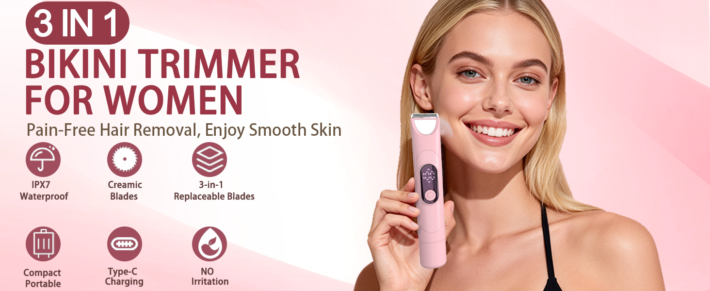 Bikini Trimmer for Women : 3-in-1 Painless Electric Shaver