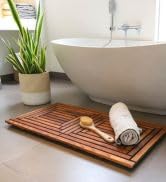 Nordic Style Premium Teak Shower and Bath Mat for Indoor and Outdoor Use - Non-Slip Wooden Platfo...