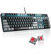 Mechanical Gaming Keyboard, 104 Keys Blue Backlit Keyboard with Red Switches Double-Shot Keycaps,...