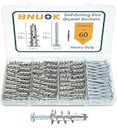 BNUOK Metal Self Drilling Drywall Anchors,110PCs Hollow Zinc Sheetrock Anchors and Screws Kit, 55...