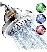 FEELSO Filtered Shower Head with LED Color Changing, 7 Modes High Pressure Rain Shower Head with ...
