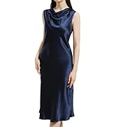 DAISYSILK 22 Momme 100% Mulberry Silk Dress with Asymmetrical Cowl Neck Long Sleeveless Dress