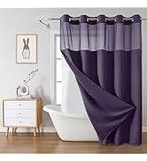 eachope Purple No Hook Waffle Weave Shower Curtain with snap-in Liner Replacement, 230GSM Waterpr...