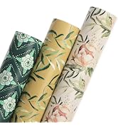 Ribbli Floral Mother’s Day Wrapping Paper Mini Roll, 3 Rolls Sage Green Vintage Flower Gift Wrap ...