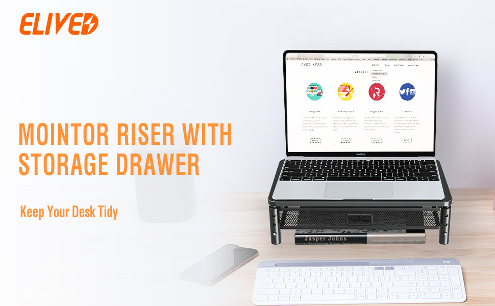 monitor riser storage drawer