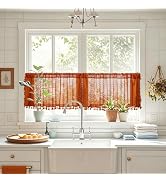 Sutuo Home Terracotta Boho Short Curtains for Kitchen Window Curtains Over Sink, Burnt Orange Cro...