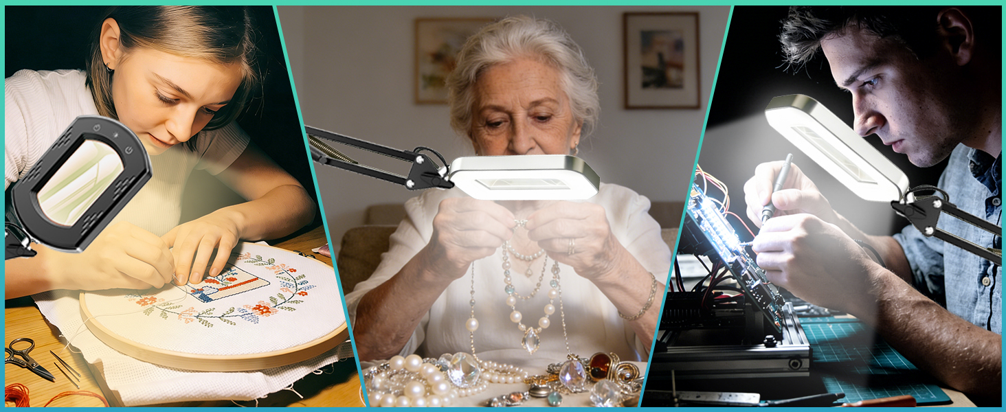 Desk magnifying lamp magnifying glass with light for crafts with Square stand clamp