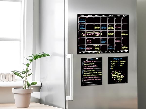 Magnetic Chalkboard Monthly Calendar with neon Bright Liquid Chalk Markers