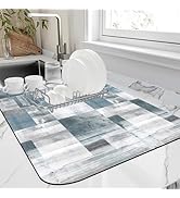 FTJHKUY Dish Drying Mat Blue Grey Abstract Art Dish Drying Pad,16"X24" Bsorbent Coffee Mat for Si...