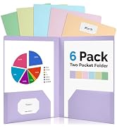 Sooez 6 Pack 2-Pocket Folders with Labels, Heavy Duty Plastic Folders with Pockets, Pastel Color ...