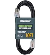 Ultra Explorer 14/3 SJTW Heavy Duty Outdoor Extension Cord 10 ft - 3 Prong Black Power Cord Water...