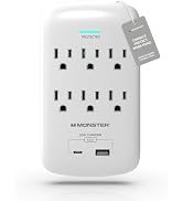 Monster 6 Outlet Wall Surge Protector with USB-C &amp; USB-A Ports, ETL Listed Wall-Mounted Outlet Ex...