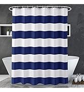 AmazerBath Navy Blue Shower Curtain Stripes, 72" W x 72" H Blue and White Shower Curtain, Fabric ...