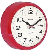SHARP Retro Wall Clock Red Vintage Design Round Silent Non Ticking Battery Operated Quality Quart...