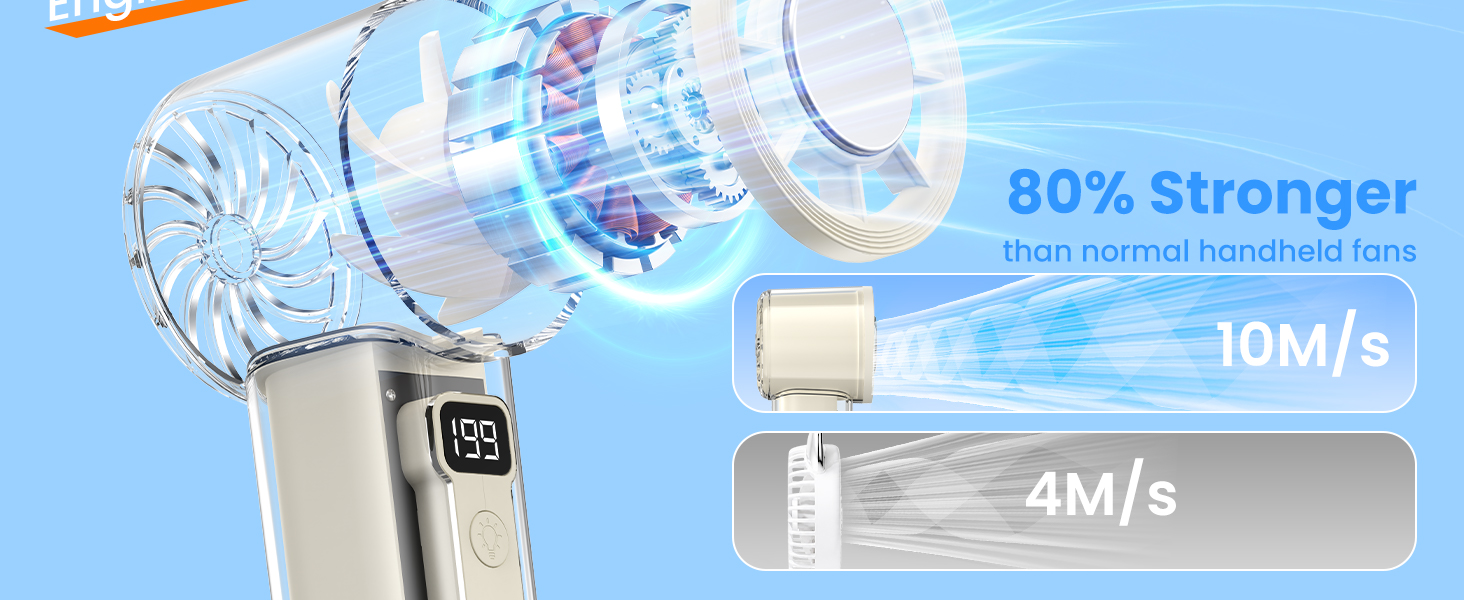 80% Stronger than normal handheld fans