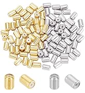 PH PandaHall 100pcs Brass Stopper Beads, 2 Colors Colunm Positioning Spacer Beads Adjustable Slid...