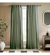 Ted Baker Olive Green Cotton Sateen Curtains - 31" x 95" - Light Filtering Window Curtains for Li...