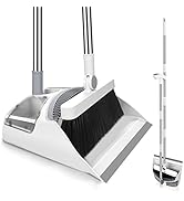 Hibaby Broom and Dustpan Set for Home, 54" Long Handle Lightweight 180° Rotating Broom Combo, Sta...