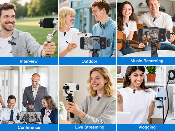 ZealSound Mini Microphone for iPhone with LED Display,Wireless Lavalier Mic with USB-C/Lightning/USB