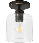 KLSS Brown and Gold Semi Flush Mount Ceiling Light,Modern Farmhouse Ceiling Light Fixture for Clo...