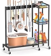 Broom Holder with Cleaning Supplies Organizer, Broom Closet Storage Cabinet with Cleaning Caddy, ...