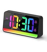 ALANAS Large RGB Digital Alarm Clock for Bedrooms,7" Big Display Color Changing Mood Lights, Dual...