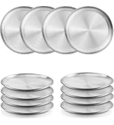 LIANYU 12 Pack Stainless Steel Plate Set, 8'' Metal Dinner Plates for Kids | Unbreakable Round Se...