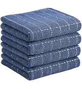 Homaxy 100% Cotton Terry Kitchen Towels(Navy Blue, 13 x 28 inches), Checkered Designed, Soft and ...