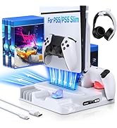 Stand with Cooling Station for PS5 / PS5 Slim Disc &amp; Digital Console, Fast Charging Station for D...