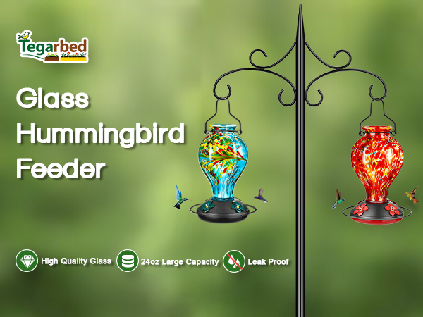 Tegarbed Hand Blown Glass Hummingbird Feeder