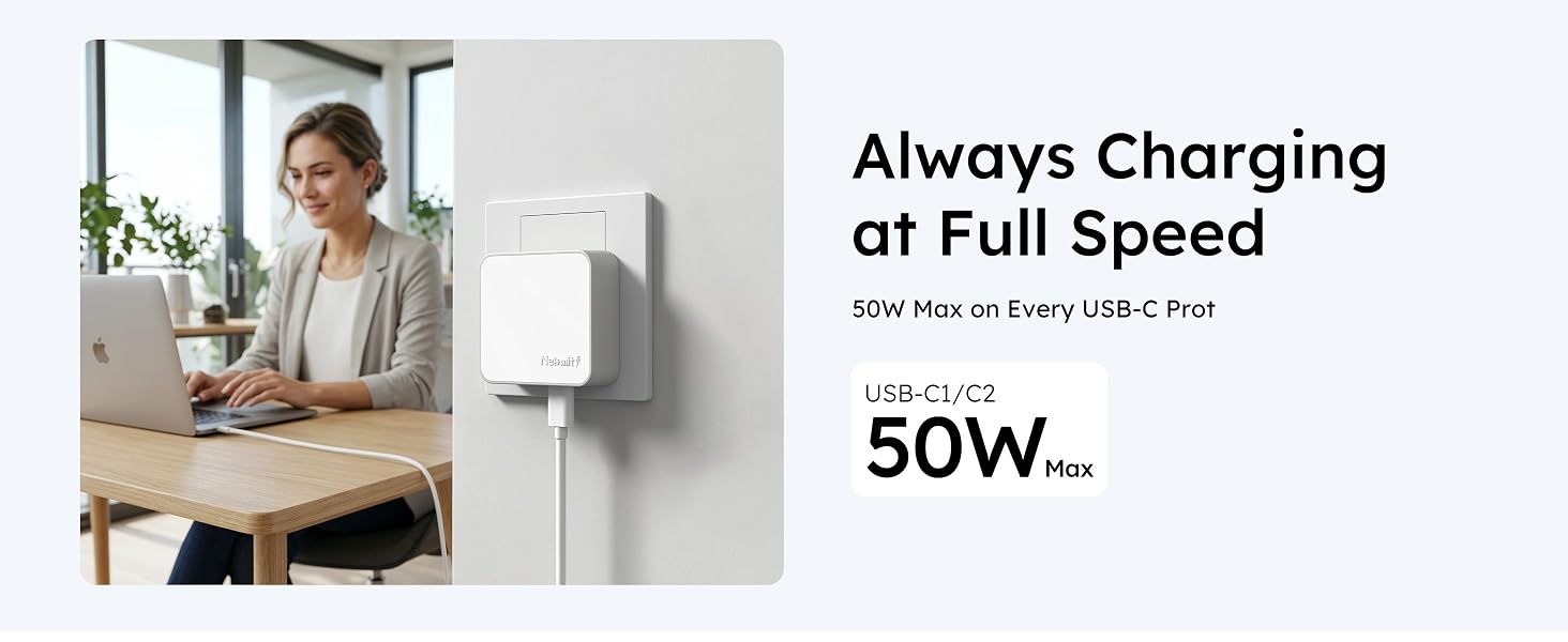 50W Dual USB C Wall Charger