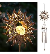 DesGully Solar Wind Chimes, Sun Wind Chime Outdoor Clearance w/Glowing Crackle Glass LED Unique W...
