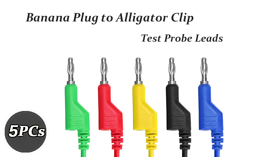 5pcs banana plug to alligator clip test probe leads