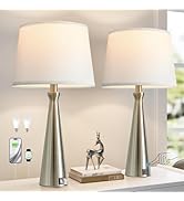 Seealle Modern Table Lamps Set of 2 - Touch Bedside Lamp for Nightstand with USB C+A,3-Way Dimmab...