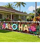 Nuxovilar Neon Aloha Hawaiian Backdrop Banner, Tropical Flower Decor for Luau Beach Summer Party ...