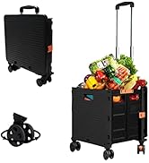 Foldable Utility Cart Folding Portable Rolling Crate Handcart Shopping Trolley Wheel Box with Lid...
