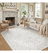 Lahome Bird Washable Area Rugs 5x7, Soft Beige Rug for Bedroom Living Room, Vintage Ultra-Thin No...