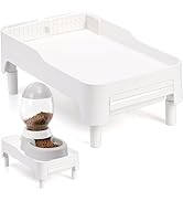 YOUEON Raised Pet Feeder Stand for Cats and Dogs Neck Health, Adjustable Height Elevated Shelf Su...