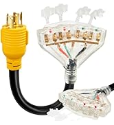 WYM world 30 Amp to 20 Amp 110 Generator RV Adapter Cord, NEMA L14-30P to 4X 5-15R/5-20R Generato...