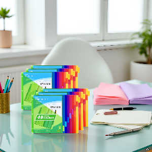 A modern desk with the product neatly organized alongside office supplies and a laptop.