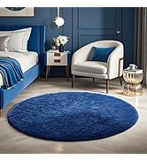 Ophanie Round Rug 4Ft Blue Circle Area Rug, Boys Room Decor, Fluffy Fuzzy Bedroom Carpet, Plush S...