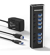 USB Hub 3.0 Powered Rosonway Aluminum 7 Ports USB 3.0 Data Hub Splitter with 24W (12V/2A) Power A...