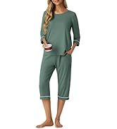 PrinStory Women's Pajama Set Capri Pjs Sets 2 Piece Soft Lounge Sets Sleepwear with Pockets