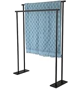 JQK Bath Towel Bar Free Standing Black, 30 Inch Stand Double Towel Rack Holder Shelf for Bathroom...
