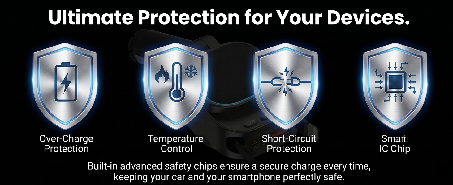 safe smart car charger adapter over charge short circuit protection