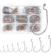 UCEC Fishing Hooks, 140PCS/ 100PCS/ 60PCS EWG Offset Worm Hooks Bass Hooks Wide Gap 2X Strong Sen...