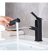 KAIYING Bathroom Sink Faucet with Pull Out Sprayer, Single Handle Basin Mixer Tap for Hot and Col...