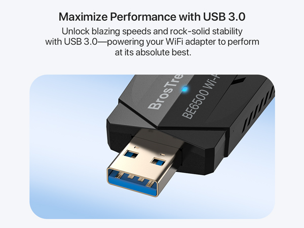 Close-up of USB 3.0 Connector on the WiFi 7 USB Adapter for Faster and Stable Performance