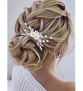 Latious Silver Flower Bride Wedding Hair Comb Leaf Bridal Side Comb Sparkly Crystal Hair Piece Pe...