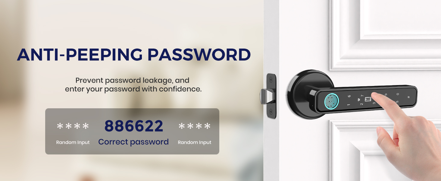 digital locks with anti-peeping password; door handle fingerprint lock; bedroom lock with code; 